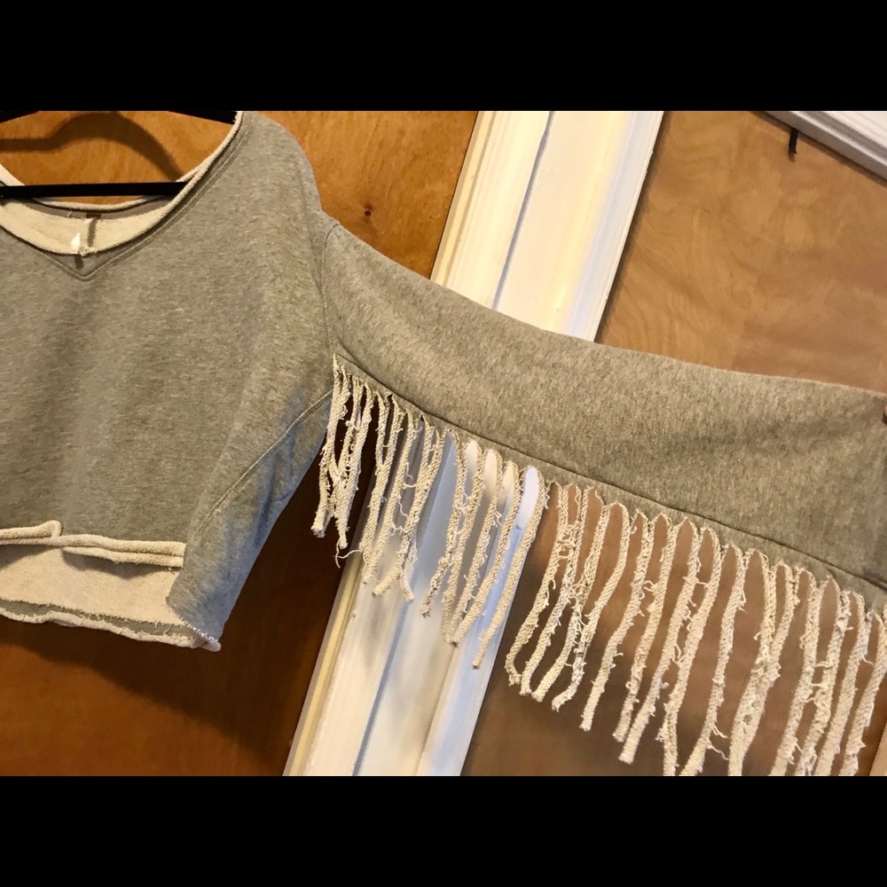 Free People Cropped Fringe Sweater, Size XS